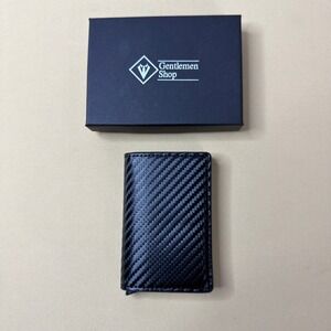 NEW Gentlemen Shop Carbon Fiber Leather Trifold Wallet RFID Pop Up Card Holder